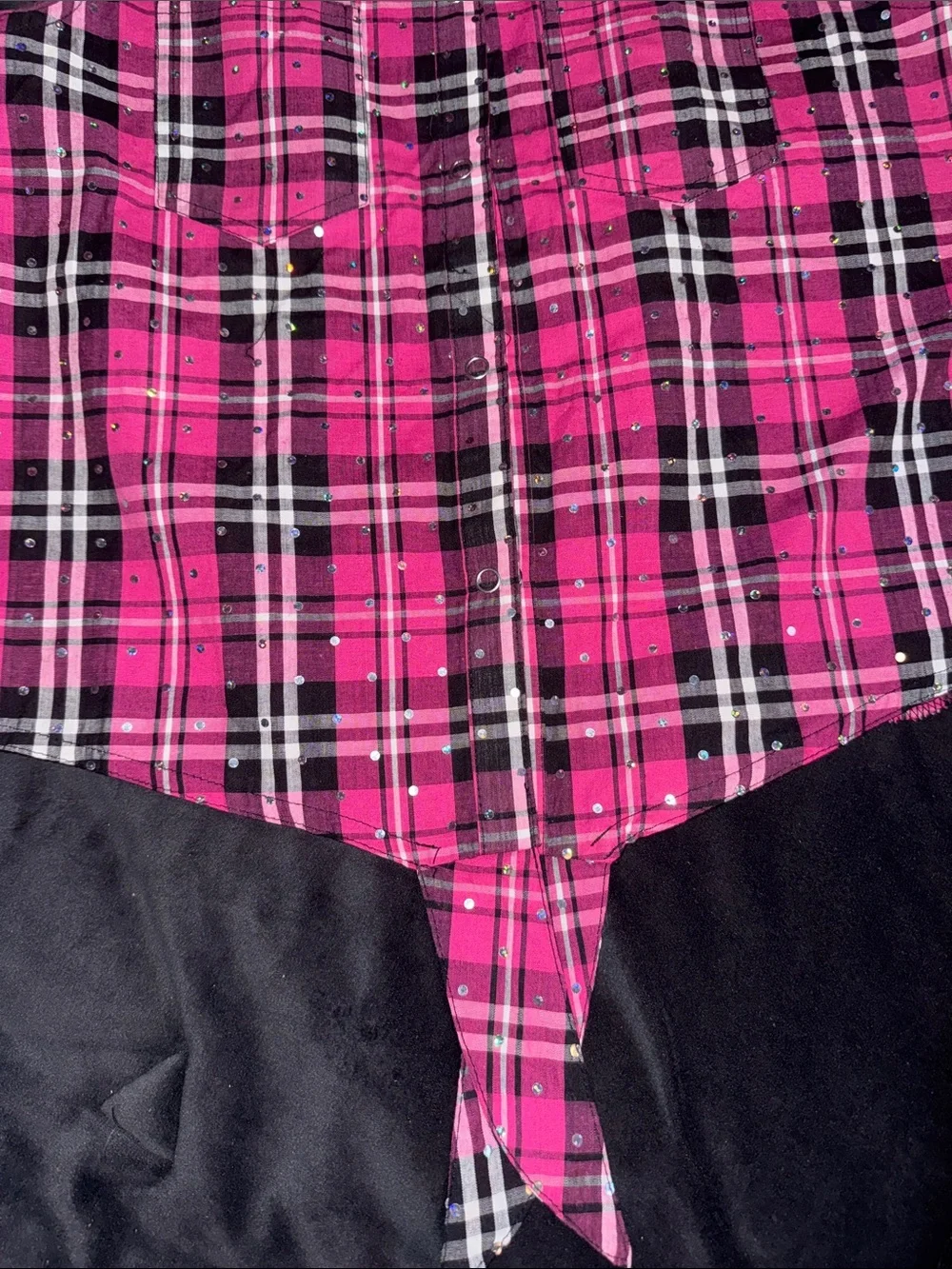 Western Dance Wear Pink Plaid Black Fringe Short Set Jazz Comp Show Costume